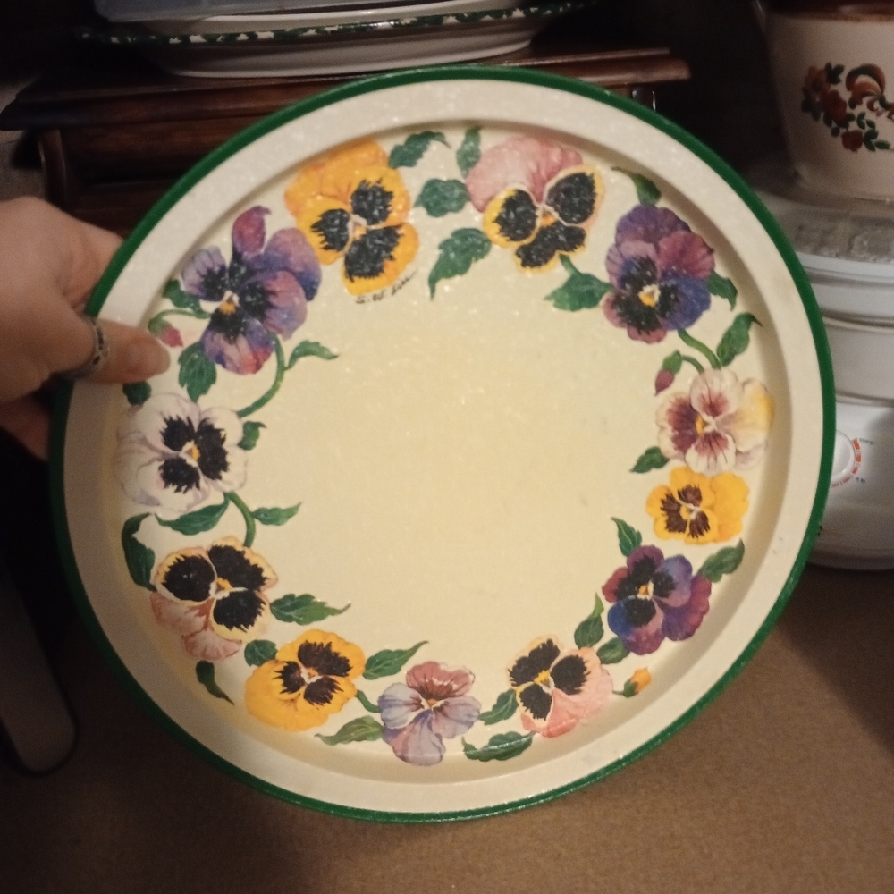 Floral 14" Decorative Plate with Green Rim Made By Potpourri 1991